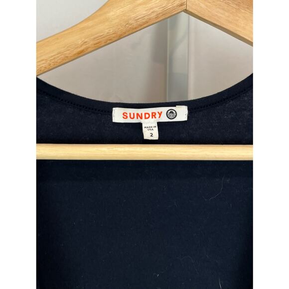 SUNDRY Size 2 M Flutter Sleeve Jumpsuit Surplice V-Neck Jogger Hem Navy Blue - Picture 2 of 9